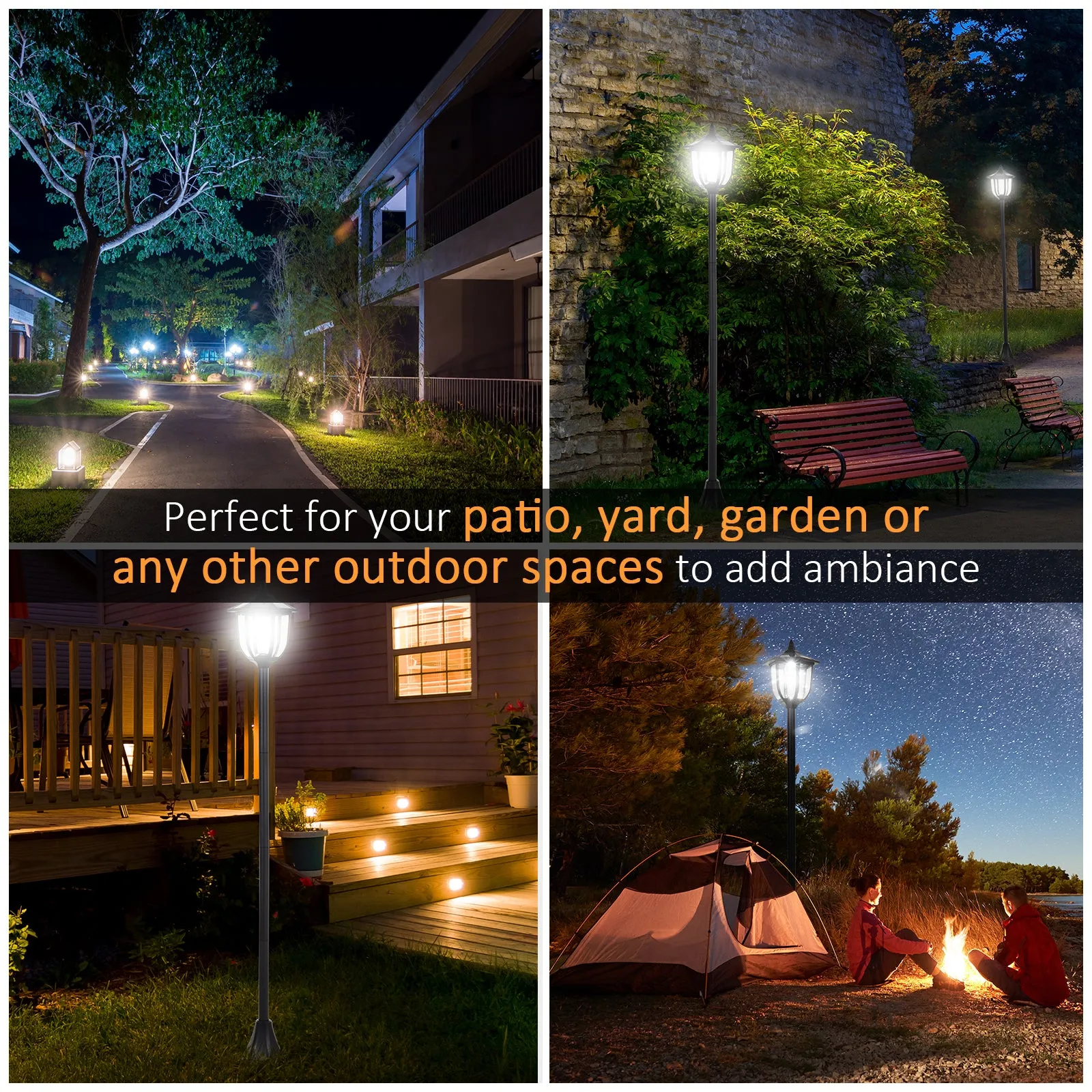 1.77m Tall Free-Standing ABS Garden Solar LED Lamp Post Black