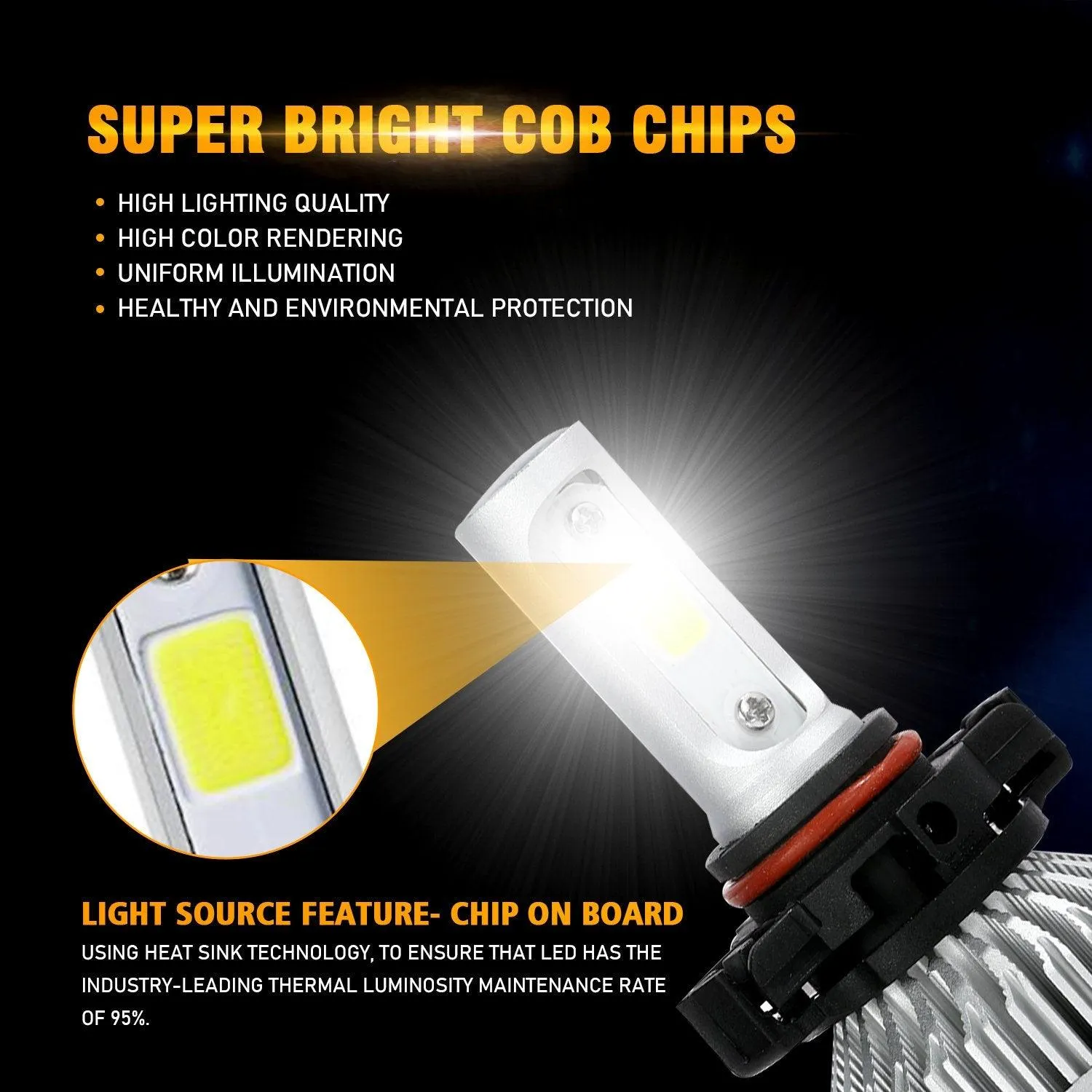 5202 LED Headlight Bulbs 72W 8000ML S2 Series Super Brightes COB 6500K Cool White | 2 Bulbs