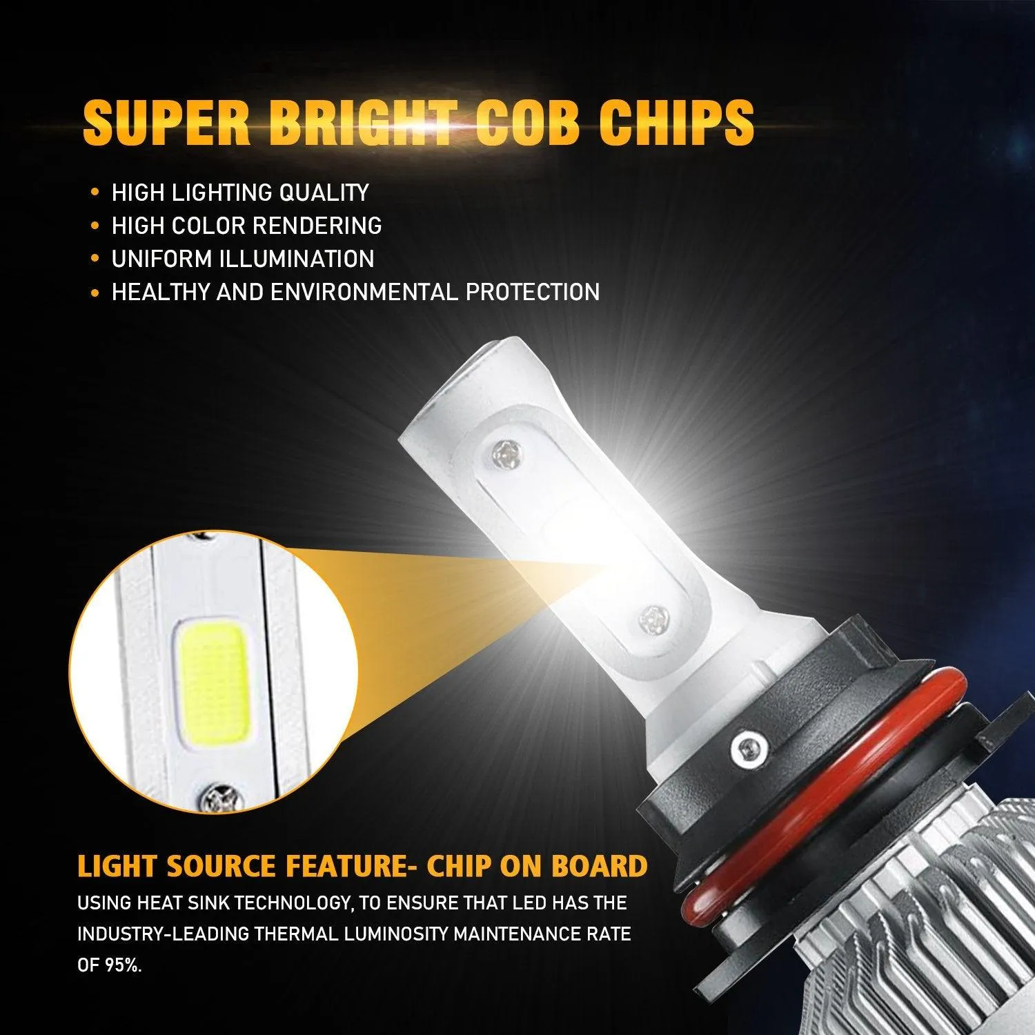 9007/HB5 LED Headlight Bulbs 72W 8000ML S2 Series Super Brightes COB 6500K Cool White | 2 Bulbs