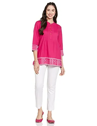 Amazon Brand - Myx Women's Cotton Regular Short Kurti (SS19STK1A_Pink_XL)