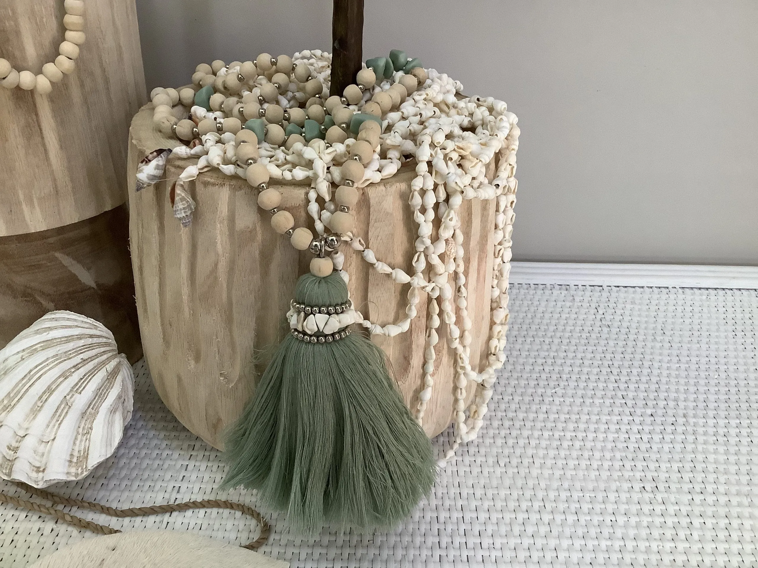 Beaded Strand with Tassel Sage