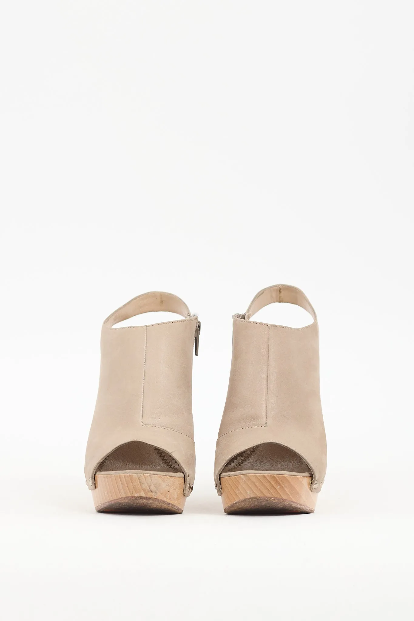 Beige Leather Studded Wedge Sandal