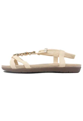 Beige Lightweight T Strap Flat Sandal-1