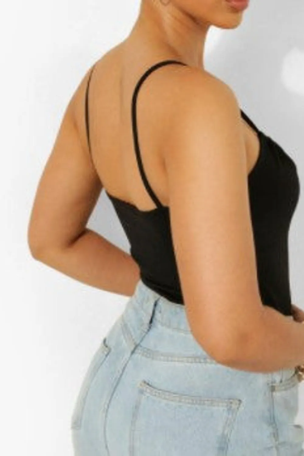 Black Ruched Detail Strappy Bodysuit