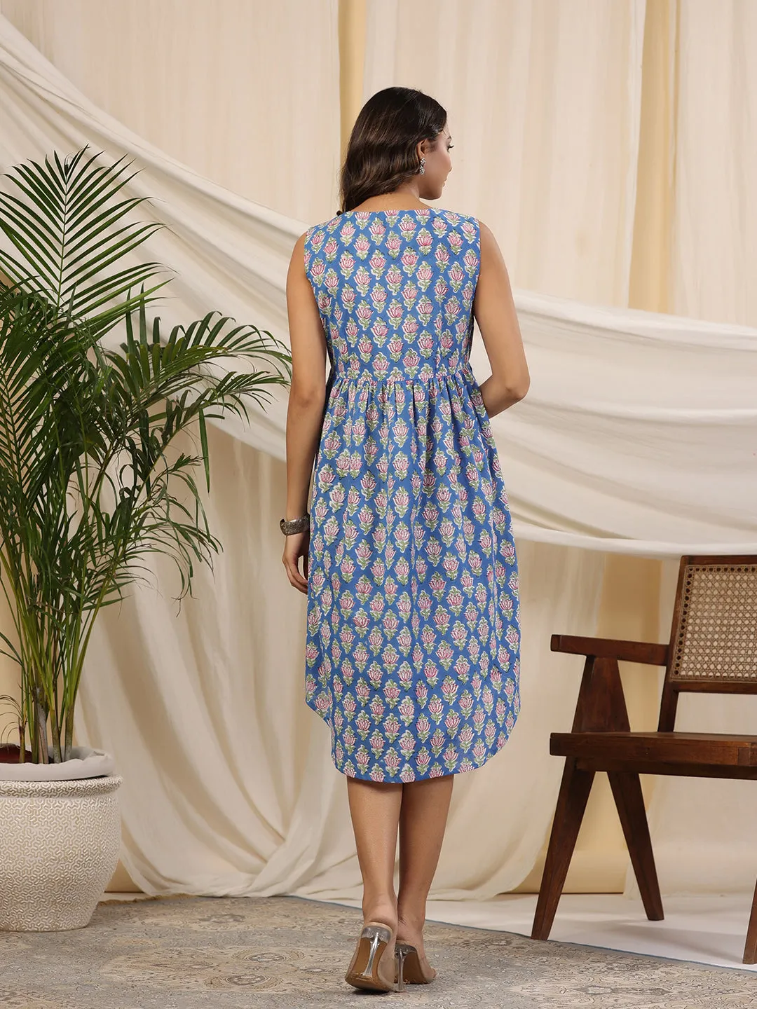 Blue Handblock Printed Cotton Dress