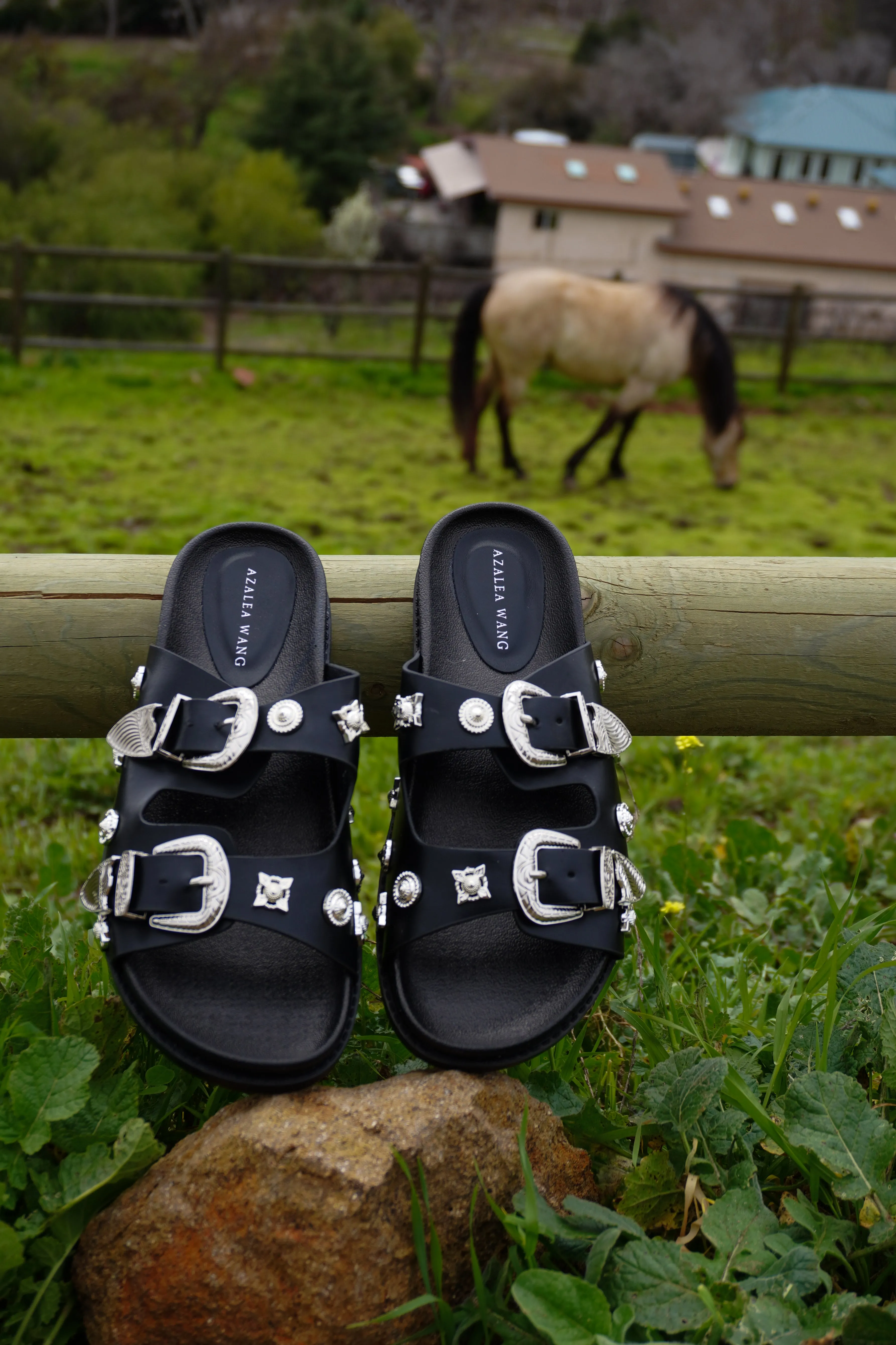 BOCARATON-BLACK STUDDED SANDAL