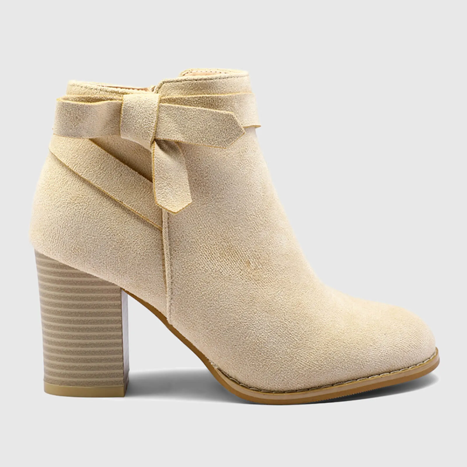 Chunky Heel Ankle Booties With Bow