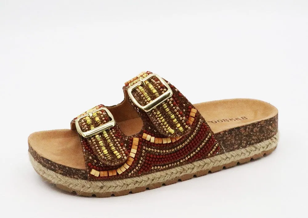 CLASH-05 Chestnut Brown Beaded Sandal with Multi Tonal Bead Accents