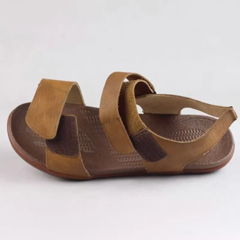 Classic Leather Sandals for Women and Men Flat Touch Strap in Brown/Black