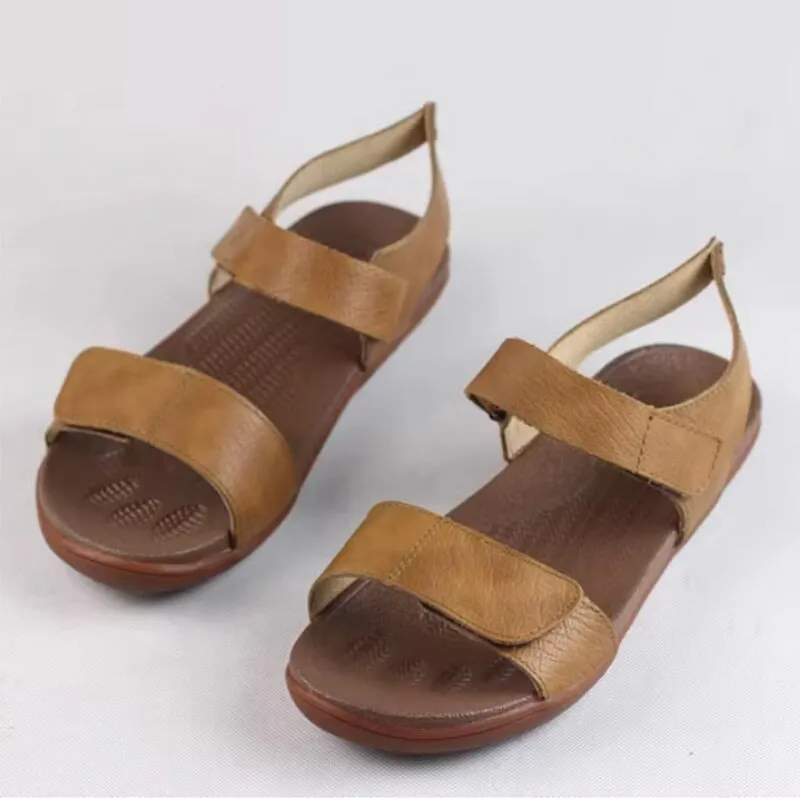 Classic Leather Sandals for Women and Men Flat Touch Strap in Brown/Black