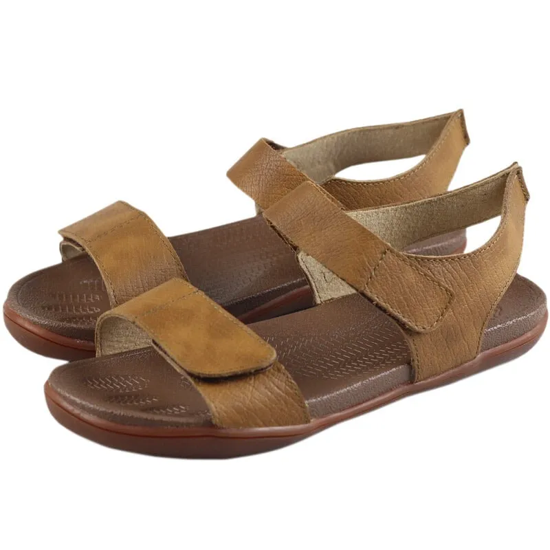 Classic Leather Sandals for Women and Men Flat Touch Strap in Brown/Black