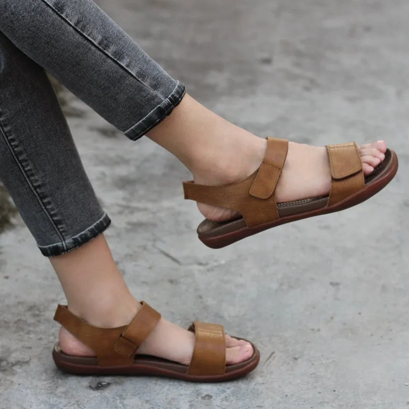 Classic Leather Sandals for Women and Men Flat Touch Strap in Brown/Black