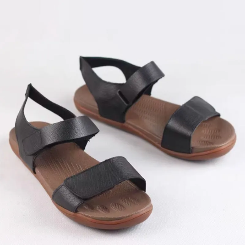 Classic Leather Sandals for Women and Men Flat Touch Strap in Brown/Black