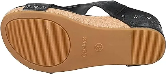 Corkys Women's Carley Wedge Sandal - Black Metallic 30-5316