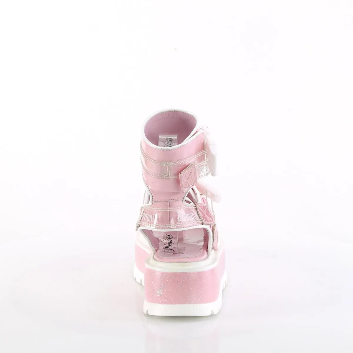 Demonia SLACKER-15B | Baby Pink Hologram Patent Sandals