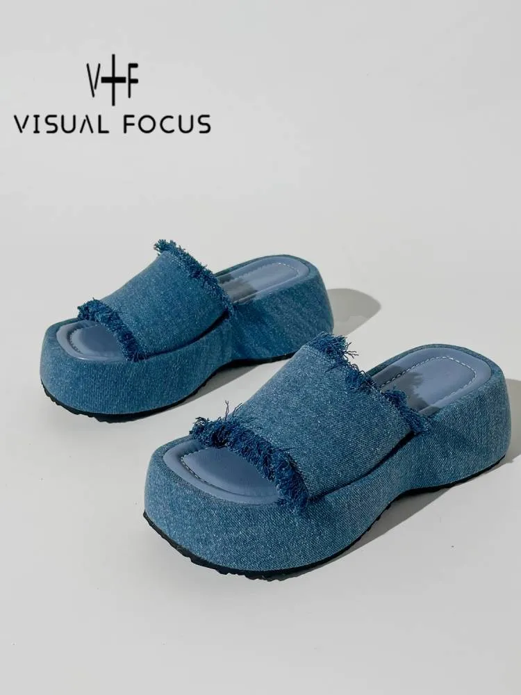 Denim platform sandals【s0000009255】