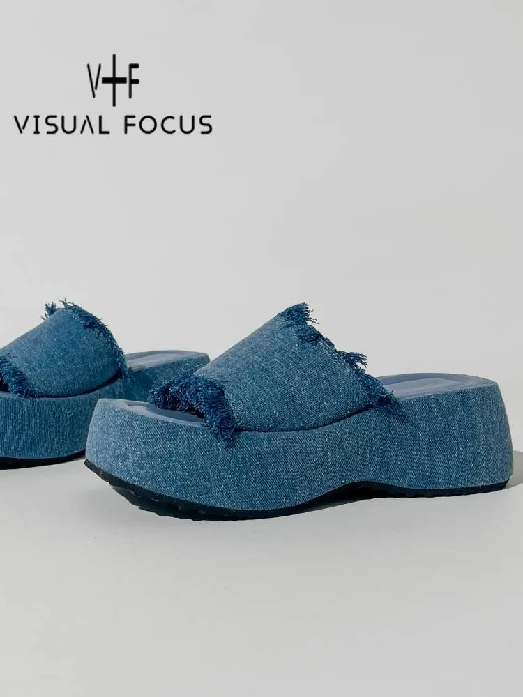 Denim platform sandals【s0000009255】