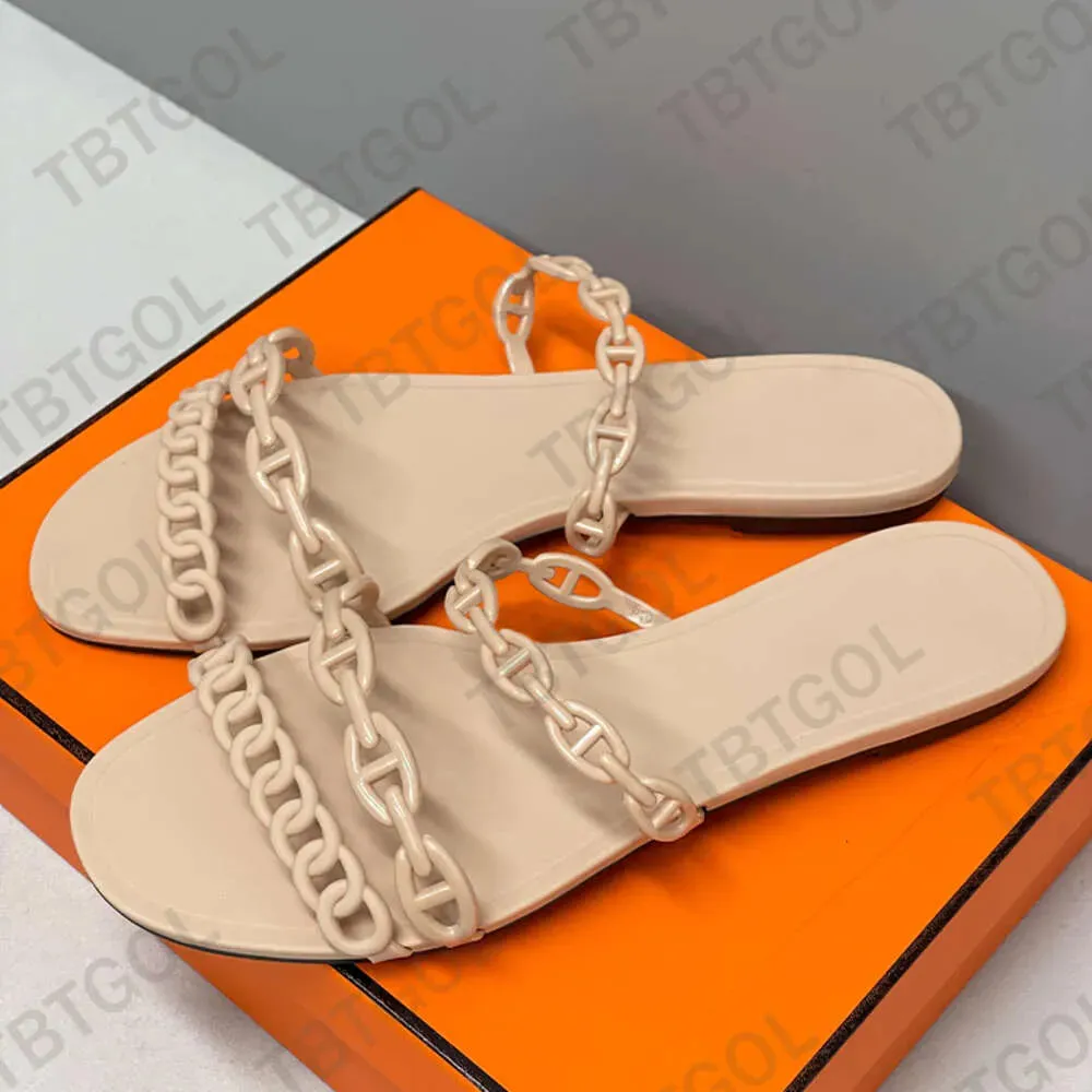 Designer Sandals Women Flats Chain Slides Summer Rubber Big Head Flip Flops Beach Sexy Shoes Flat Slippers Top Quality With Box 322