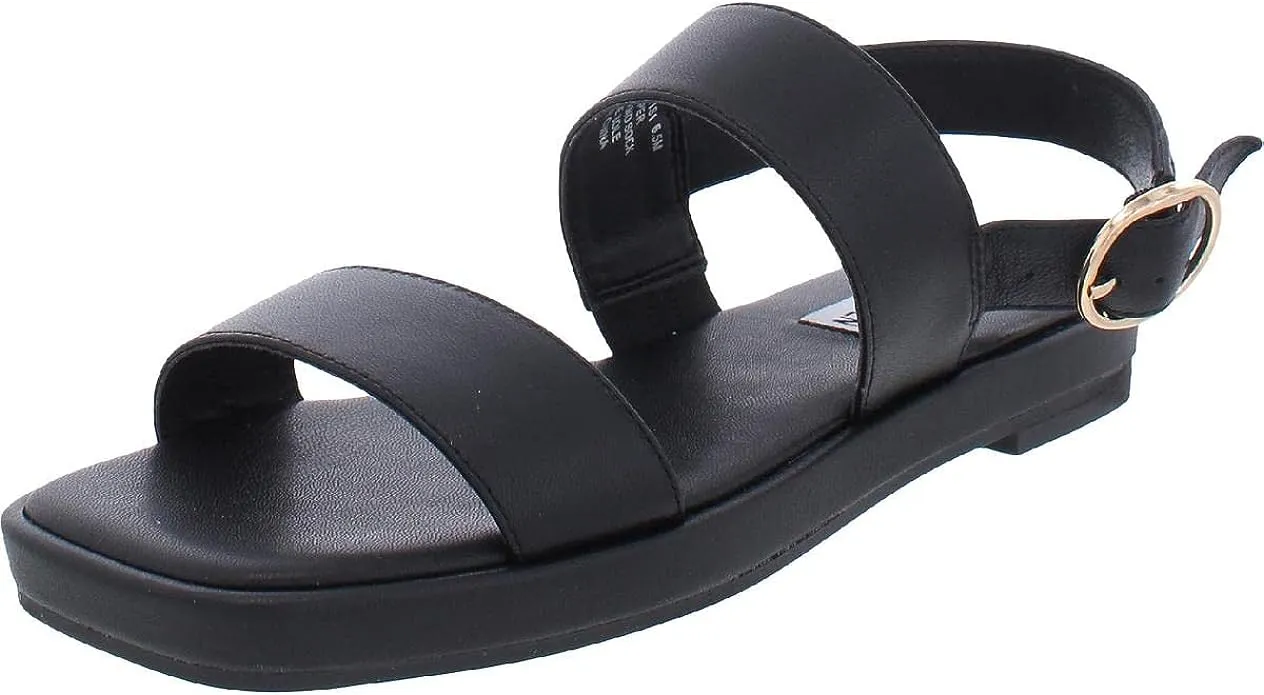 Ethos Flat Leather Double Strap Flat Sandals - Black