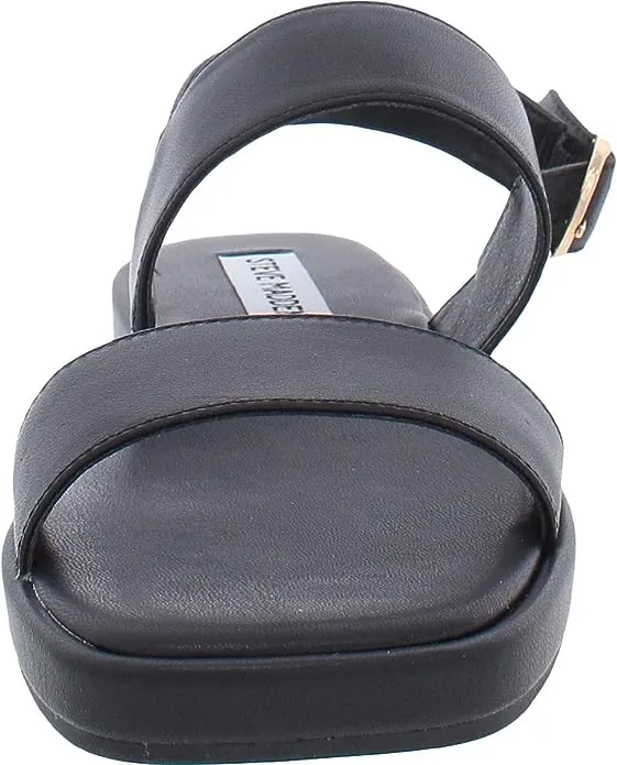 Ethos Flat Leather Double Strap Flat Sandals - Black