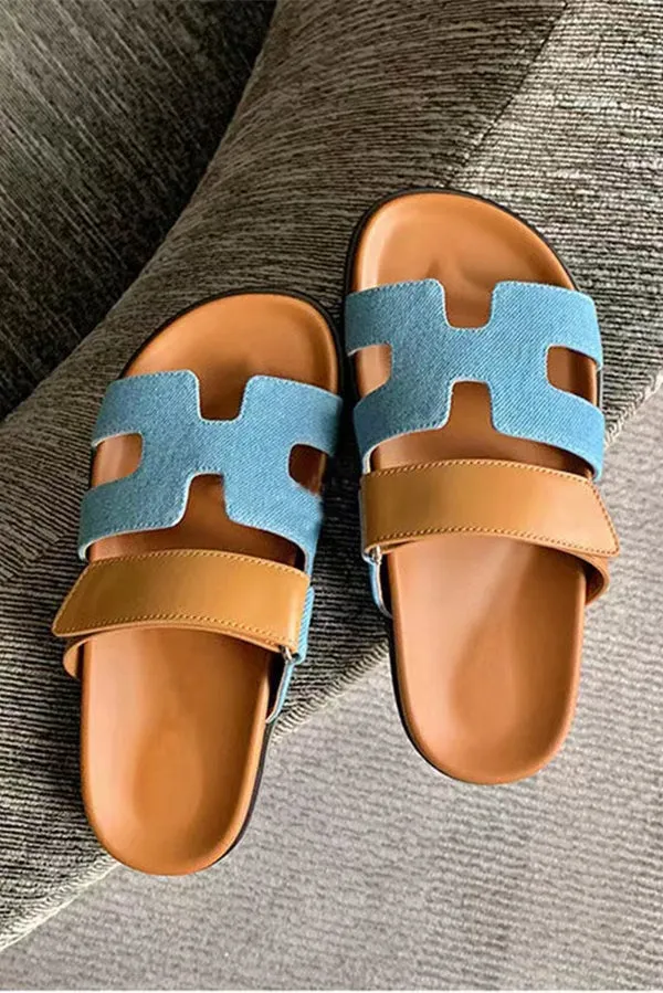 Faux Suede Velcro Flat Sandals