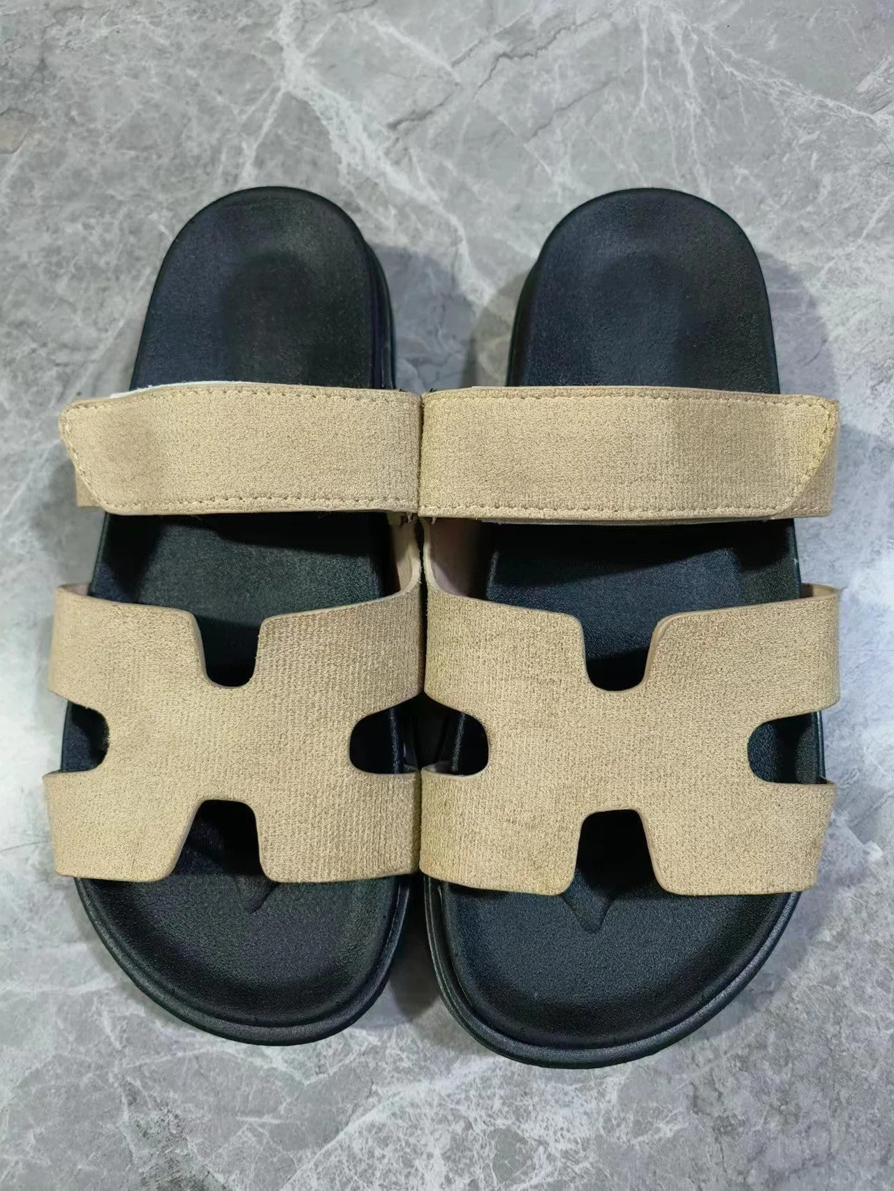 Faux Suede Velcro Flat Sandals