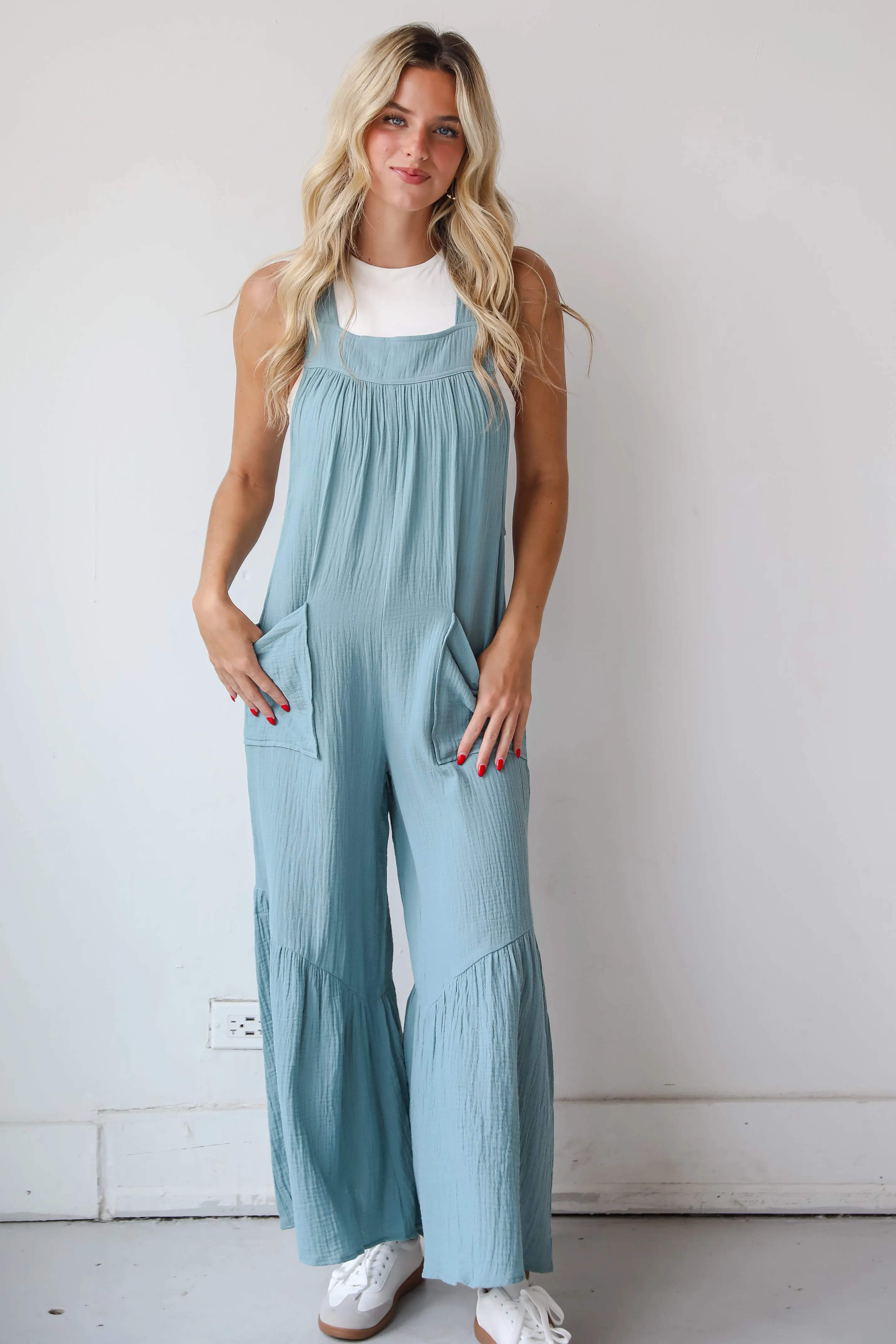 FINAL SALE - Picture Perfect Light Blue Linen Wide Leg Jumpsuit