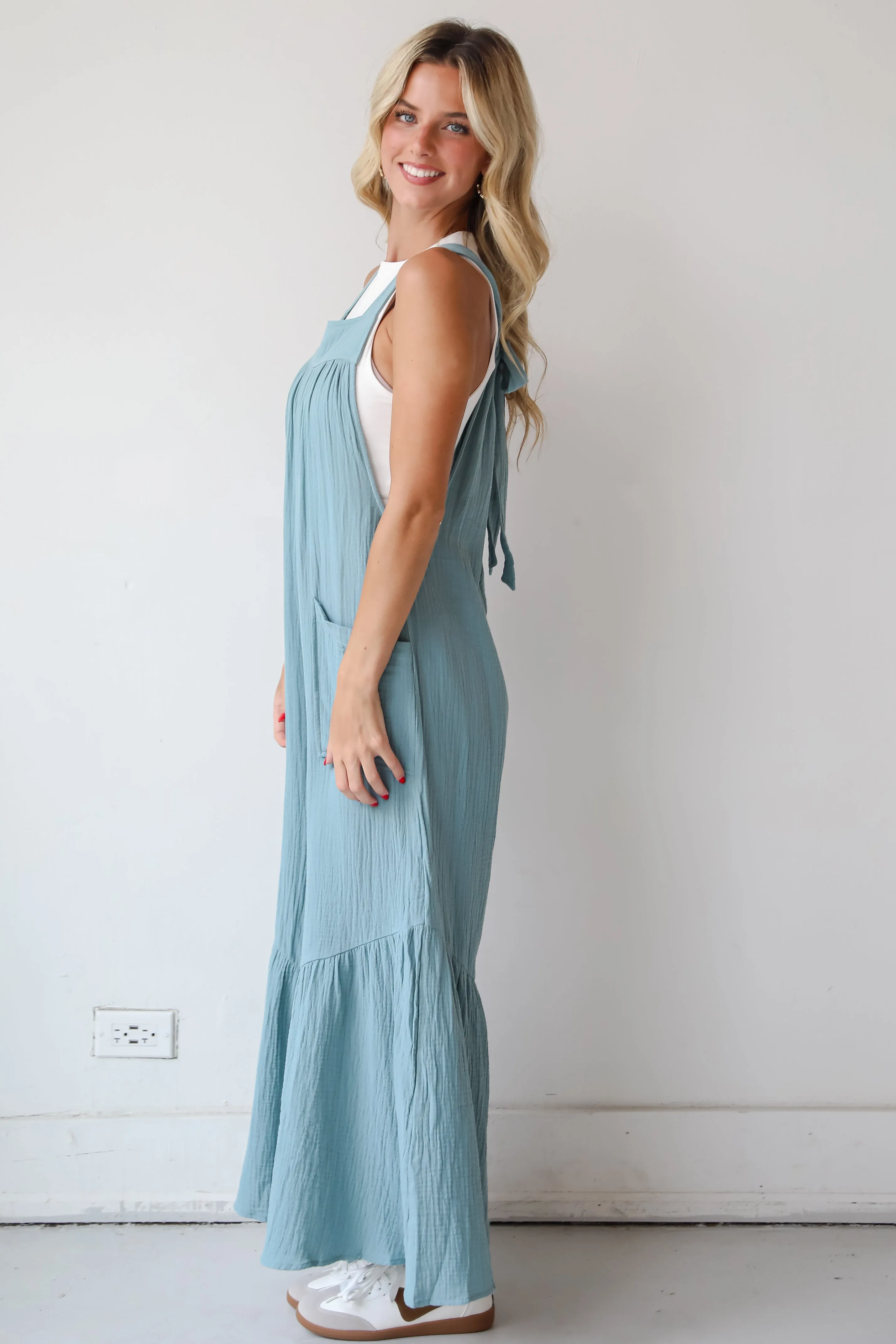 FINAL SALE - Picture Perfect Light Blue Linen Wide Leg Jumpsuit