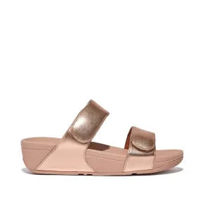 FitFlop LuLu Adjustable Leather Slides Rose Gold