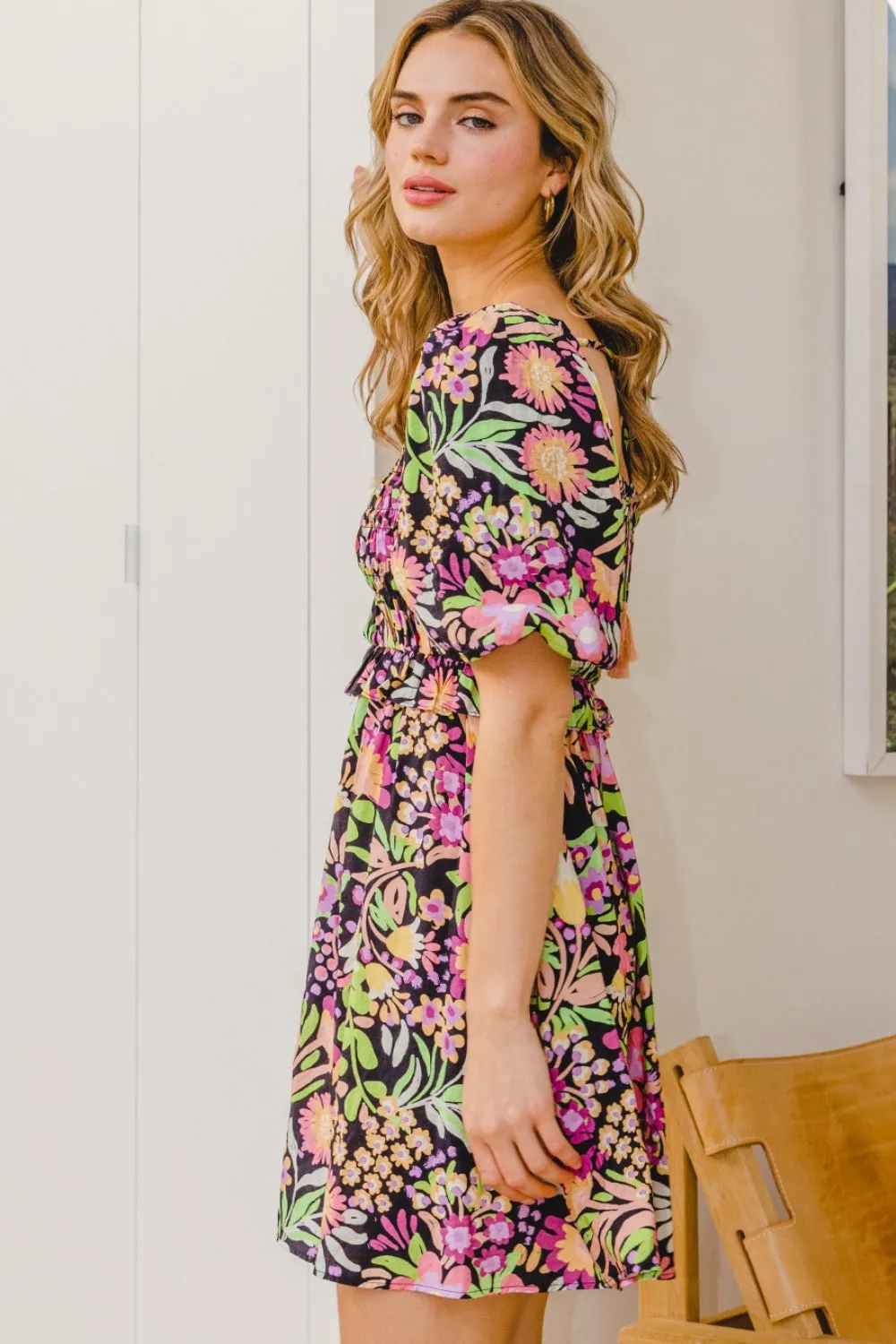 Floral Tie-Back Mini Dress