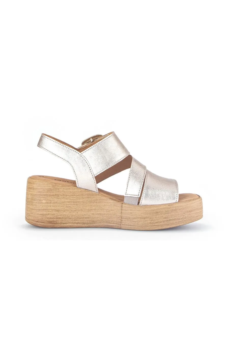 Gabor Buckle Wedge Sandal in Gold