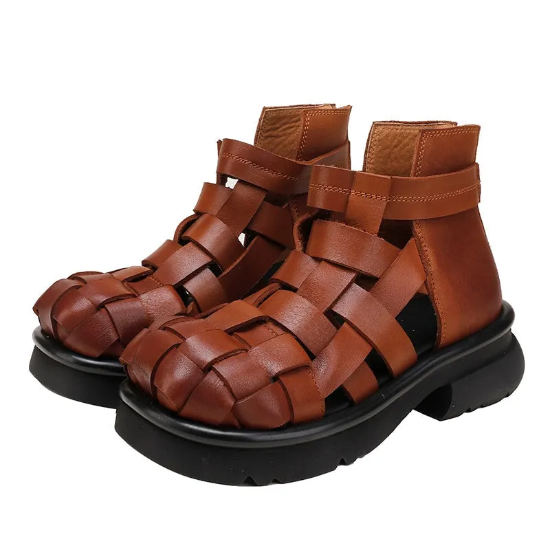 Genuine Leather Gladiator Sandals For Women in Brown/Black