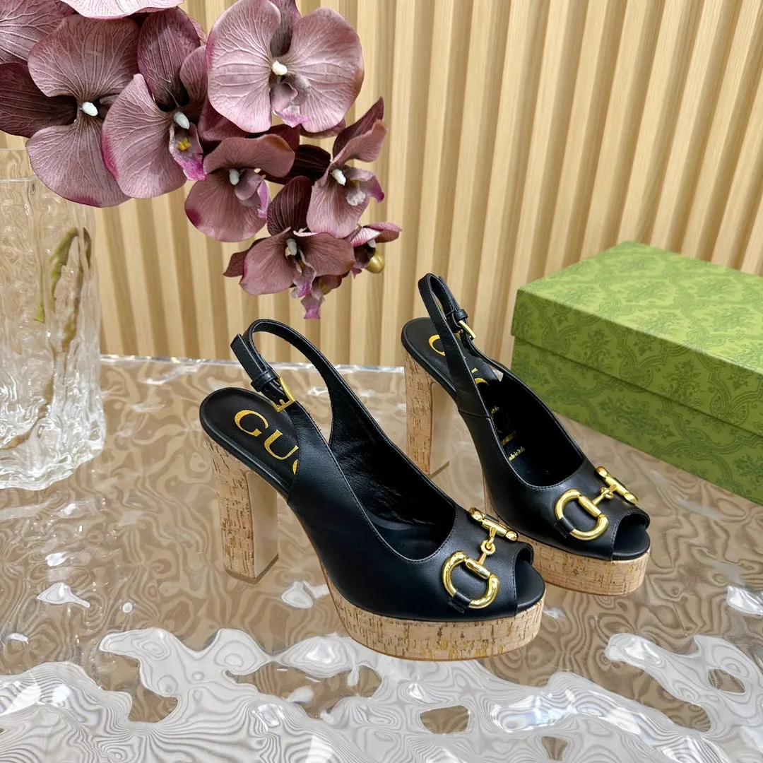 GG SANDAL WITH PLATFORM AND CLAMP BLACK LAMBSKIN