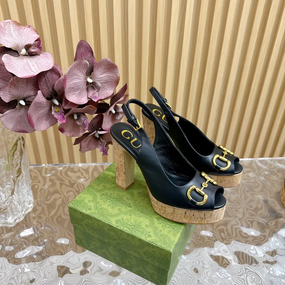 GG SANDAL WITH PLATFORM AND CLAMP BLACK LAMBSKIN