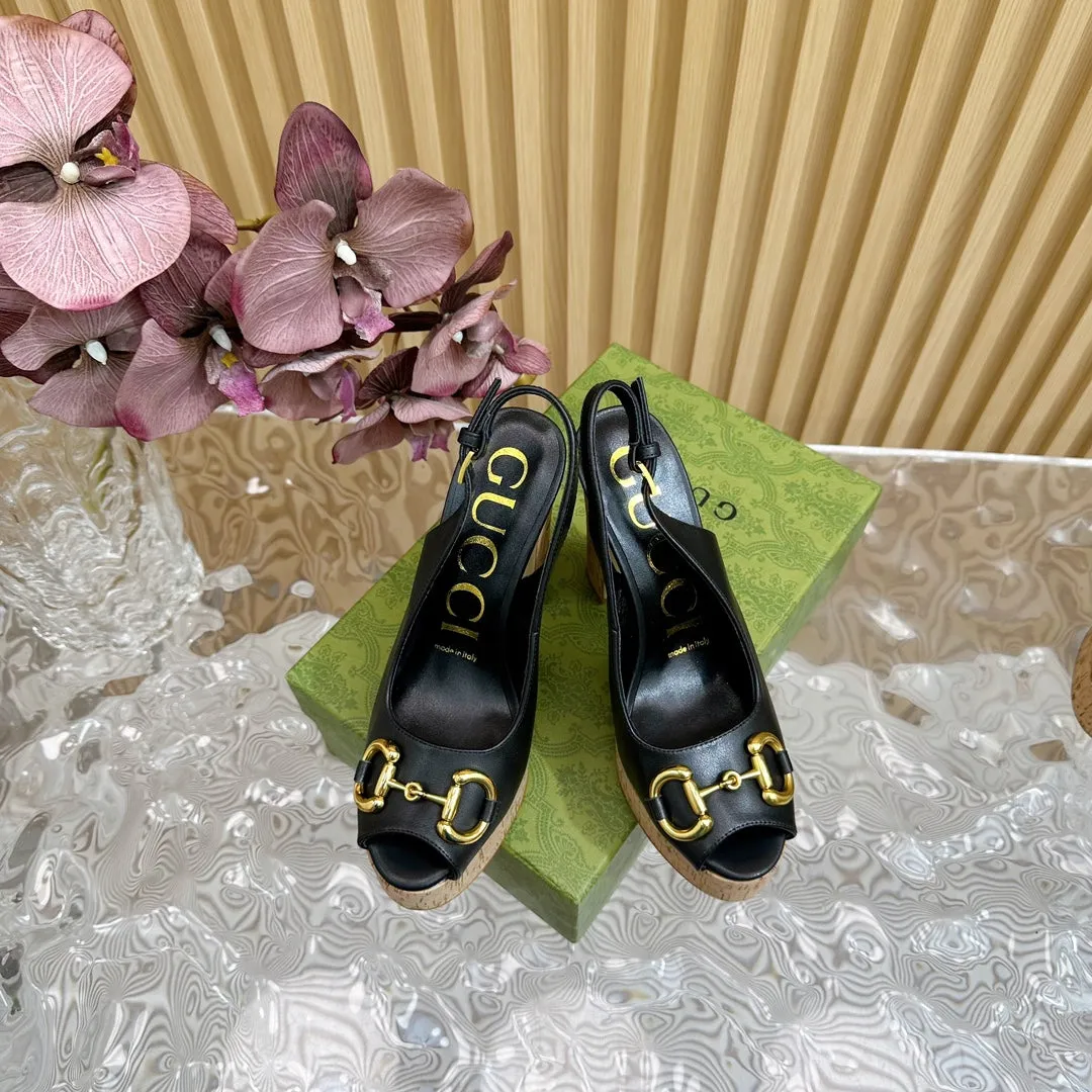 GG SANDAL WITH PLATFORM AND CLAMP BLACK LAMBSKIN