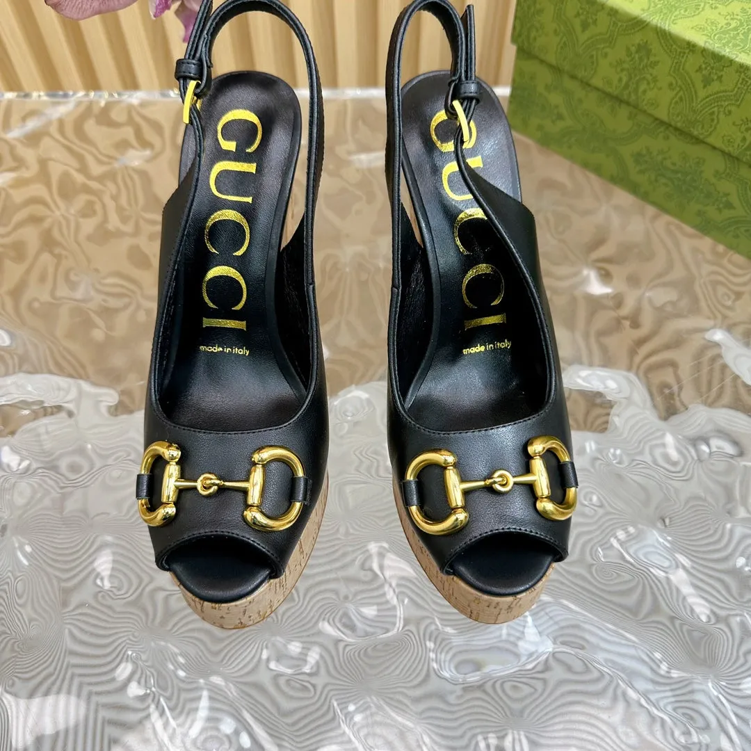 GG SANDAL WITH PLATFORM AND CLAMP BLACK LAMBSKIN