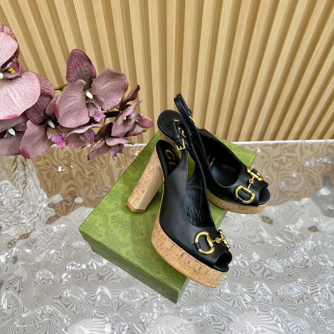 GG SANDAL WITH PLATFORM AND CLAMP BLACK LAMBSKIN