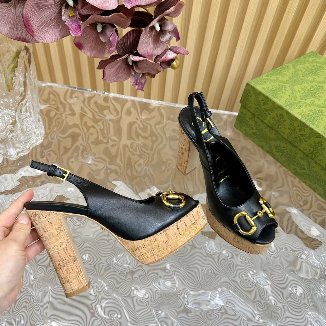 GG SANDAL WITH PLATFORM AND CLAMP BLACK LAMBSKIN