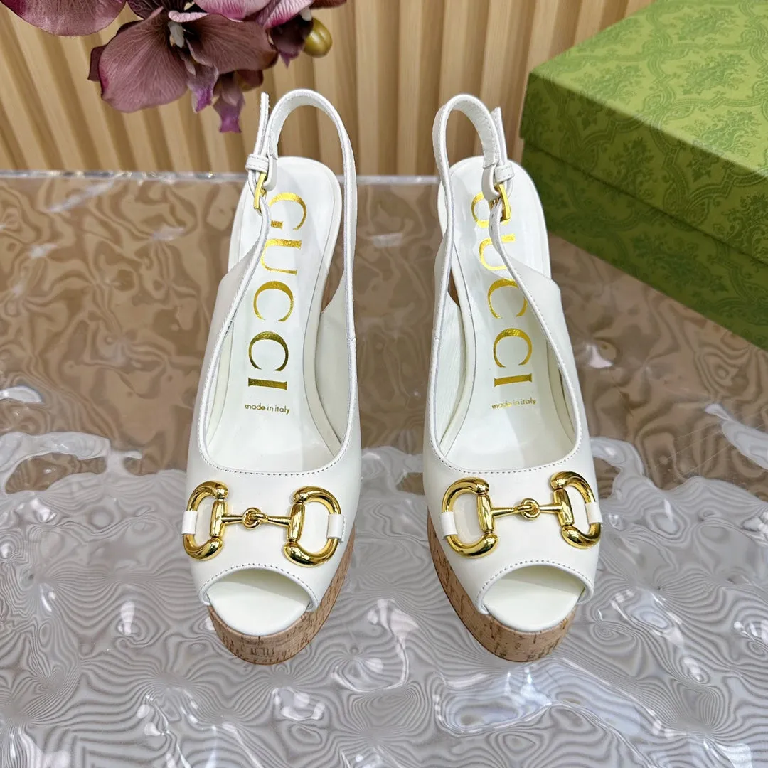 GG SANDAL WITH PLATFORM AND CLAMP WHITE LAMBSKIN