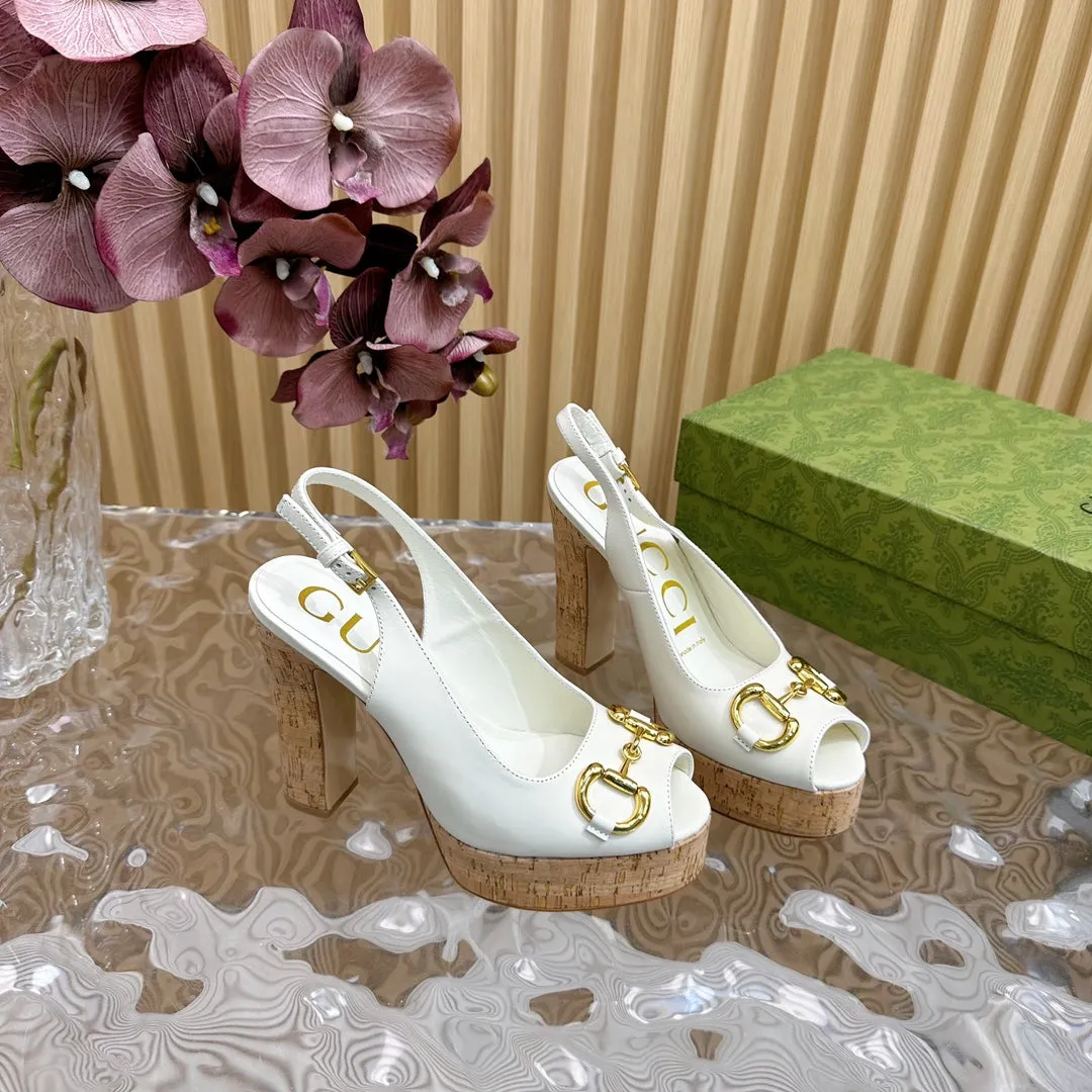 GG SANDAL WITH PLATFORM AND CLAMP WHITE LAMBSKIN