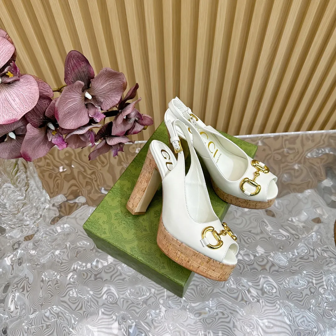 GG SANDAL WITH PLATFORM AND CLAMP WHITE LAMBSKIN