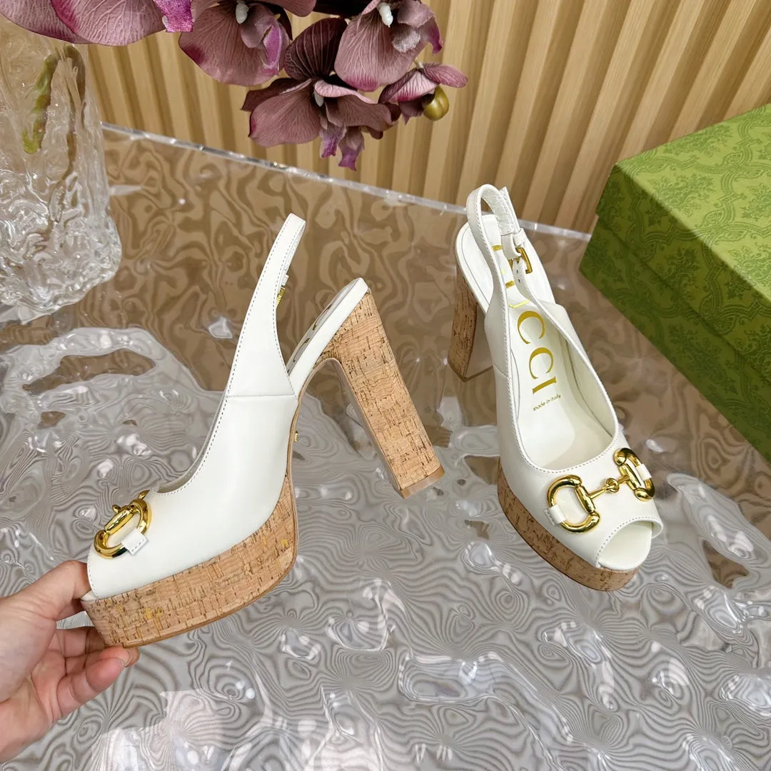 GG SANDAL WITH PLATFORM AND CLAMP WHITE LAMBSKIN