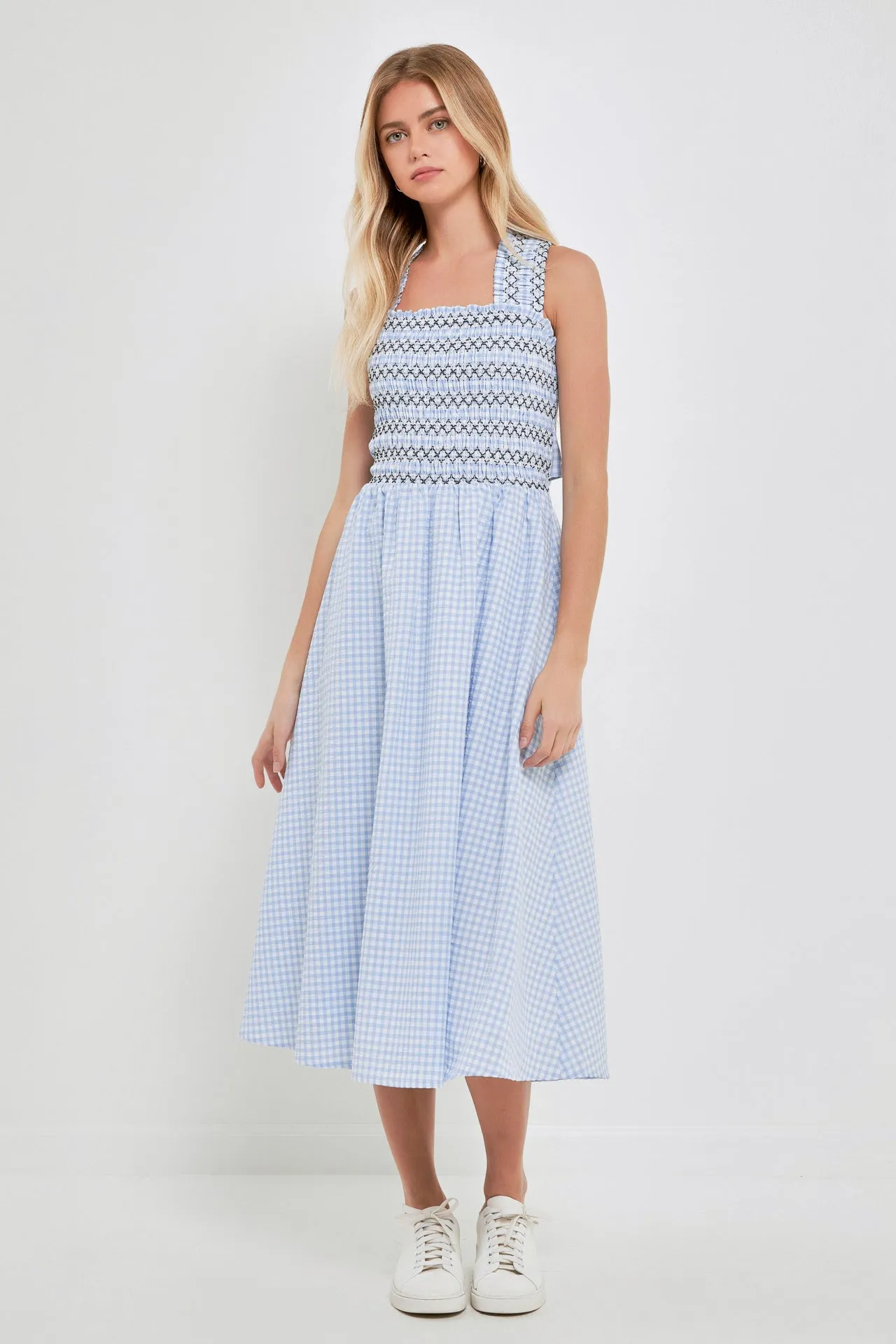 Gingham Check Sleeveless Midi Dress