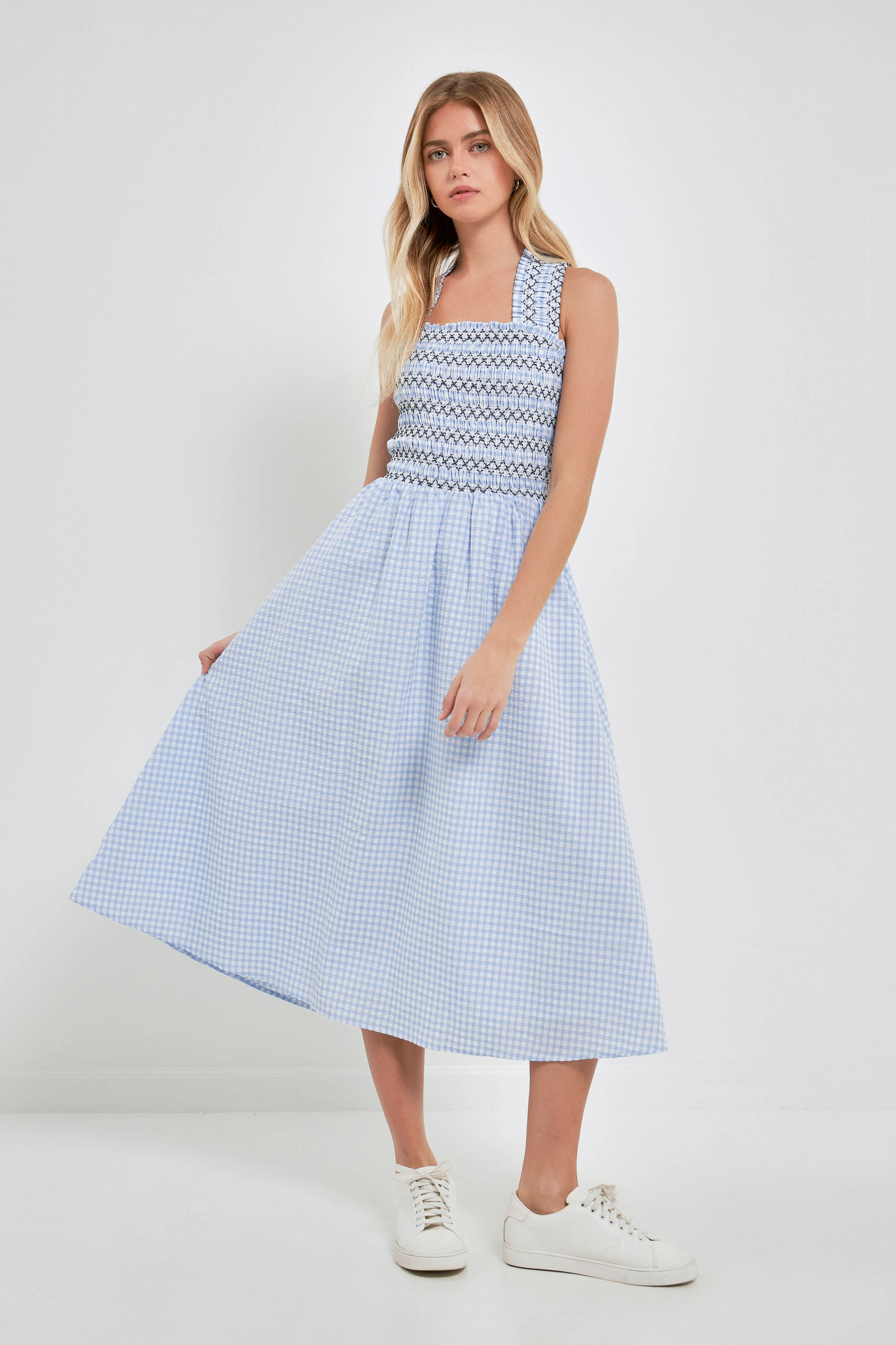 Gingham Check Sleeveless Midi Dress