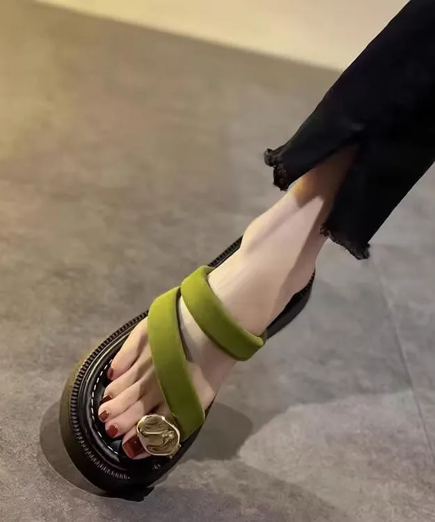 Green Metal Splicing Boutique Platform Slide Sandals Peep Toe