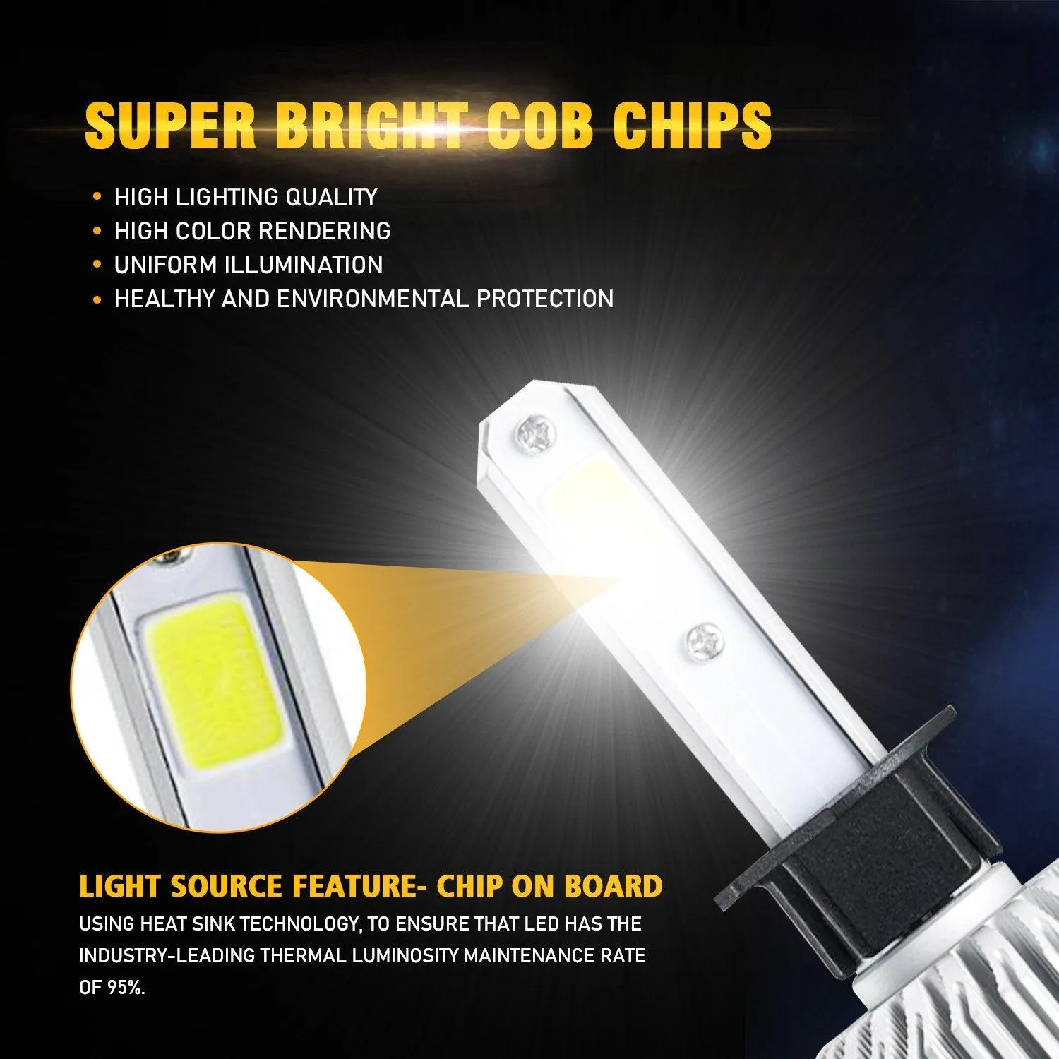 H1 LED Headlight Bulbs 72W 8000ML S2 Series Super Brightes COB 6500K Cool White | 2 Bulbs