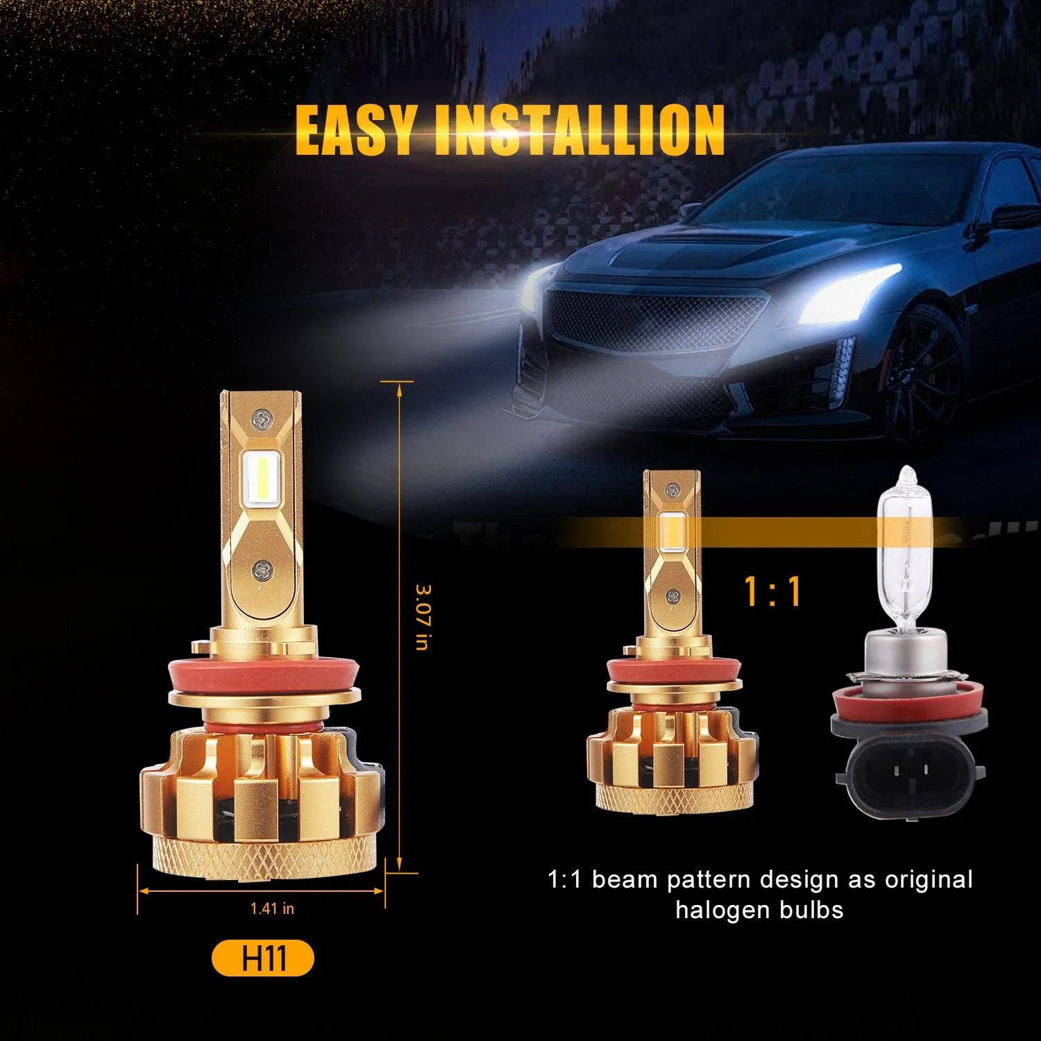 H11 H11 LED Headlight Bulbs 70W 18000LM F-16 Plus Series Brightest 6000K Cool White | 4 Bulbs