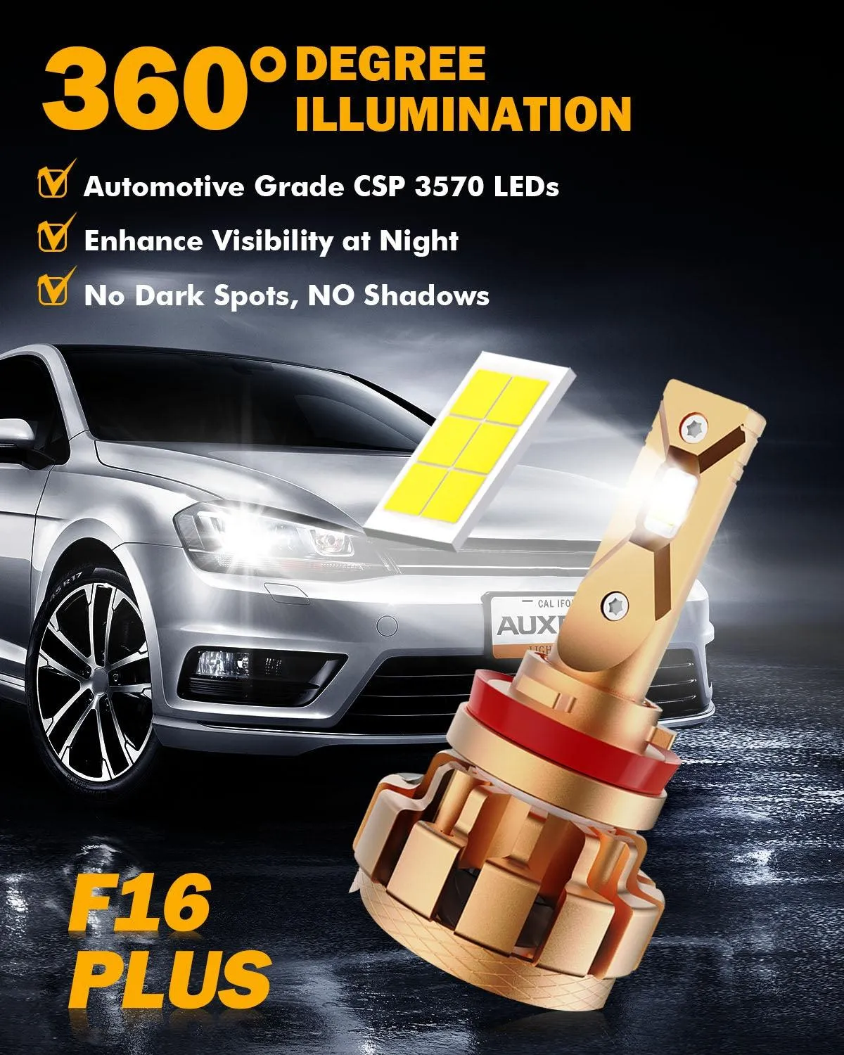 H11 LED Headlight Bulbs 70W 18000LM F-16 Plus Series Brightest 6000K Cool White | 2 Bulbs