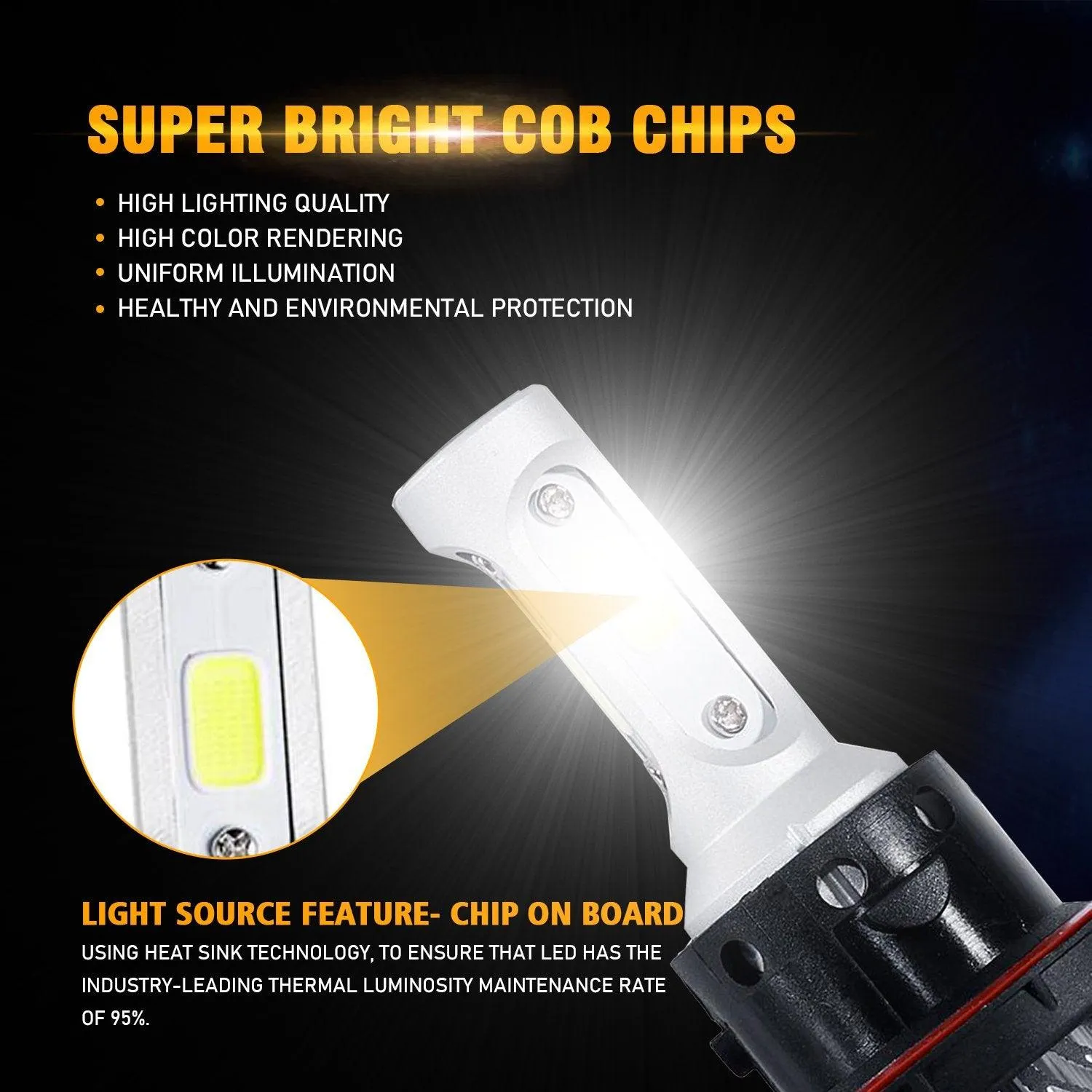 H13/9008 LED Headlight Bulbs 72W 8000ML S2 Series Super Brightes COB 6500K Cool White | 2 Bulbs