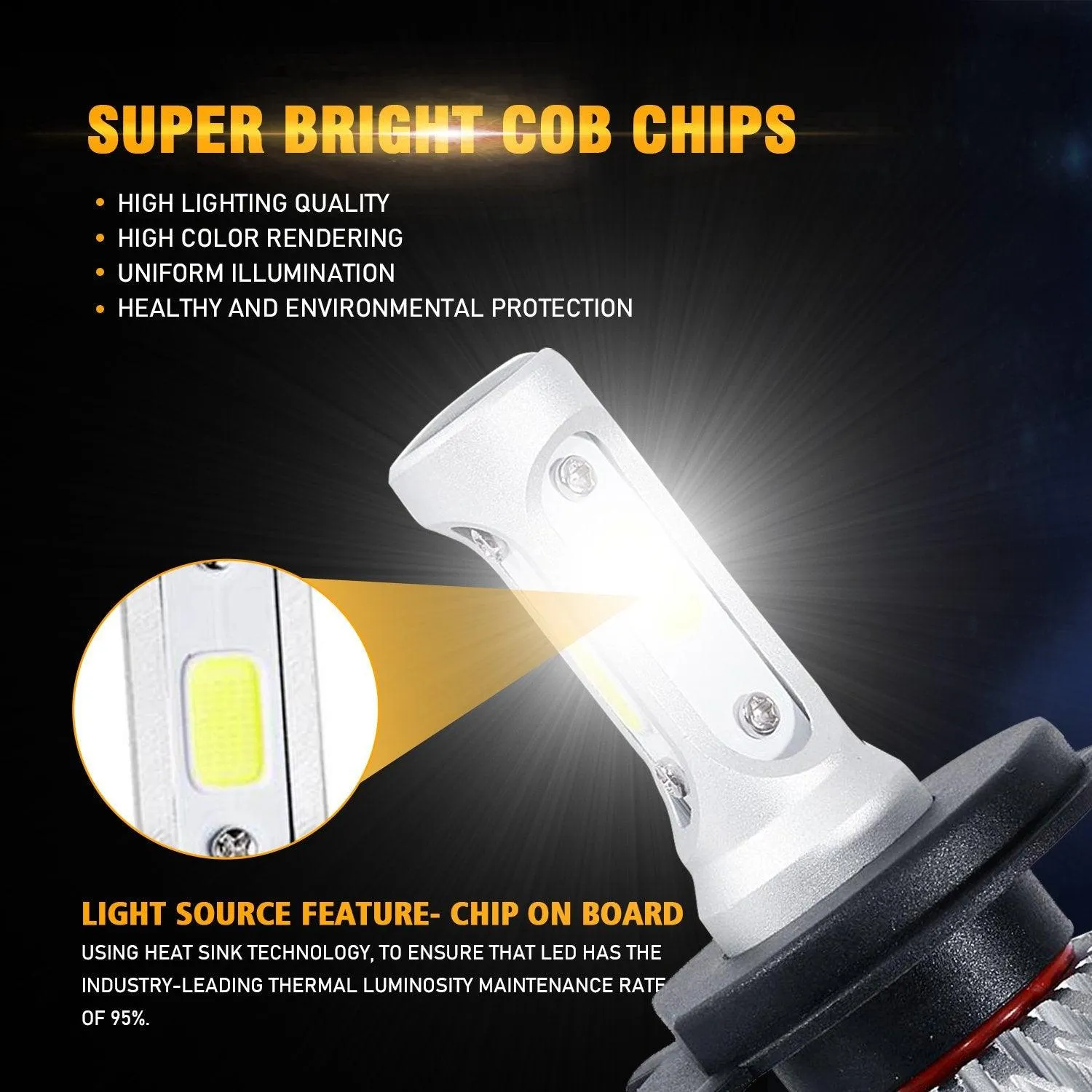 H4/9003 LED Headlight Bulbs 72W 8000ML S2 Series Super Brightes COB 6500K Cool White | 2 Bulbs